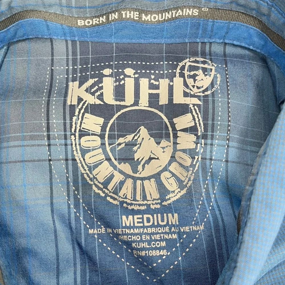Kuhl Men’s Medium Blue Stealth Woven‎ Short Sleeve Button Up Shirt UPF 30+